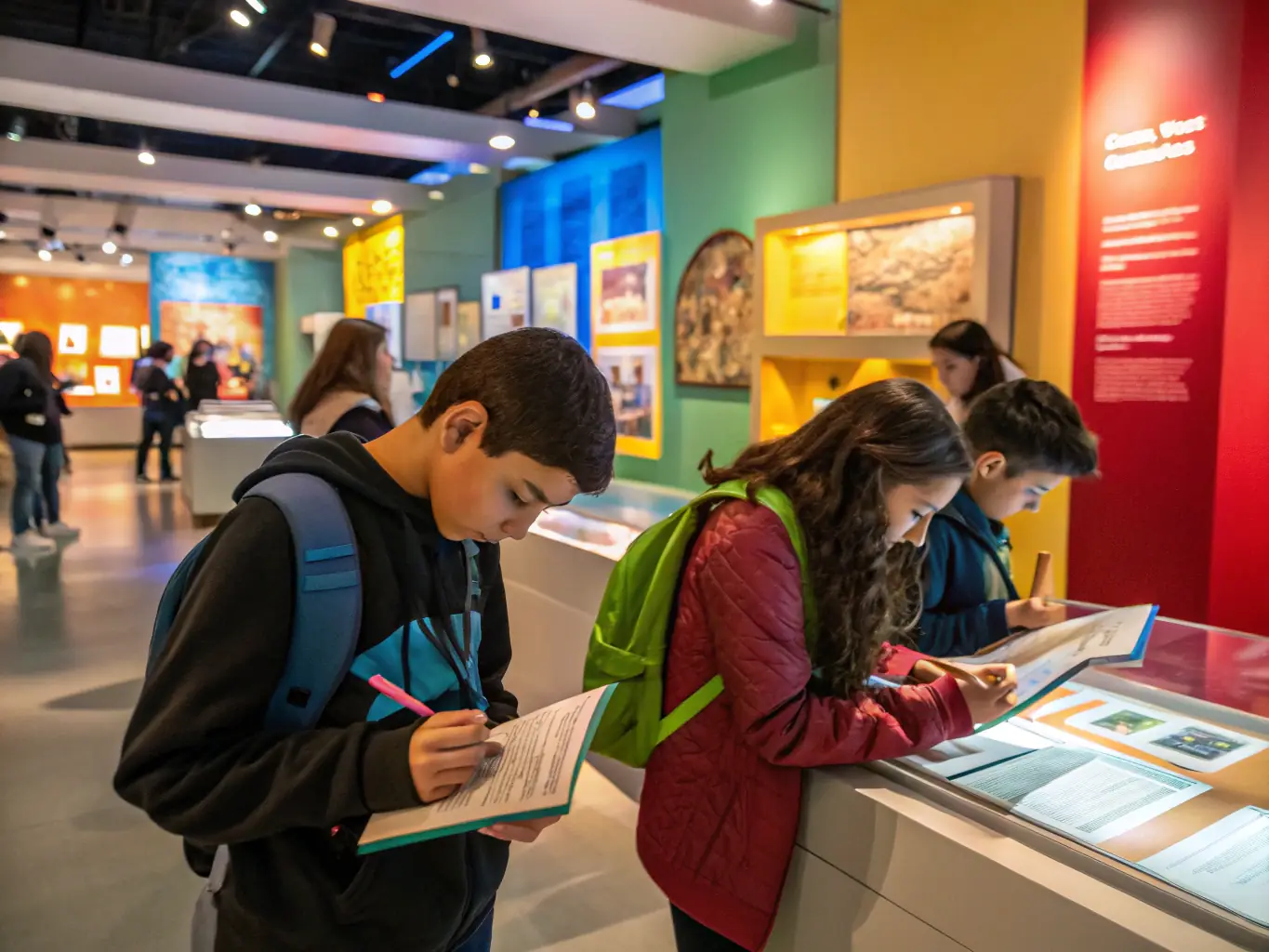 A photograph featuring a special exhibition at the MUSEE DEPARTEMENTAL DE L'ECOLE PUBLIQUE, highlighting rare educational artifacts and archival materials, with visitors observing the displays.