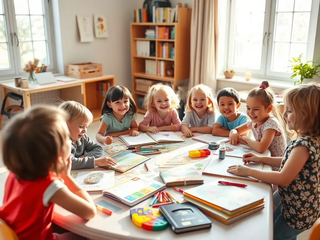 A photograph depicting children participating in an interactive workshop at the MUSEE DEPARTEMENTAL DE L'ECOLE PUBLIQUE, surrounded by historical educational materials and engaging with a museum educator.