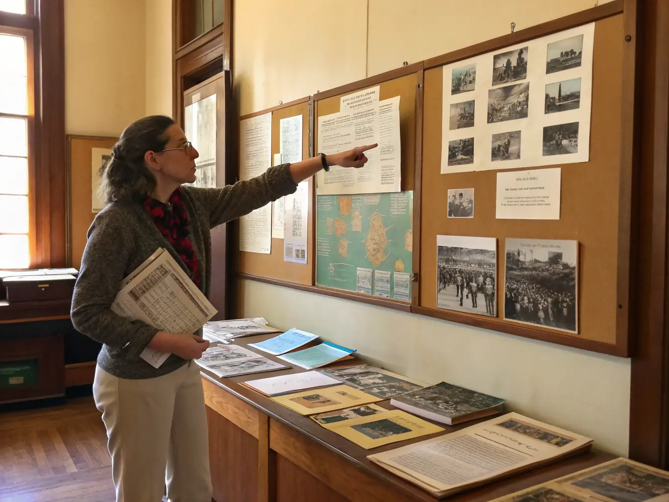 A photograph of a special event at the MUSEE DEPARTEMENTAL DE L'ECOLE PUBLIQUE, featuring a guest speaker discussing the history of education and its impact on society.